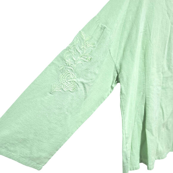 Soft Surroundings Embroidered Top Light Green Floral Cotton Slouchy Women's XL - Picture 3 of 5